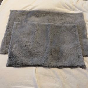 2 Piece Grey Faux Fur supper Soft Bathroom Rug Set